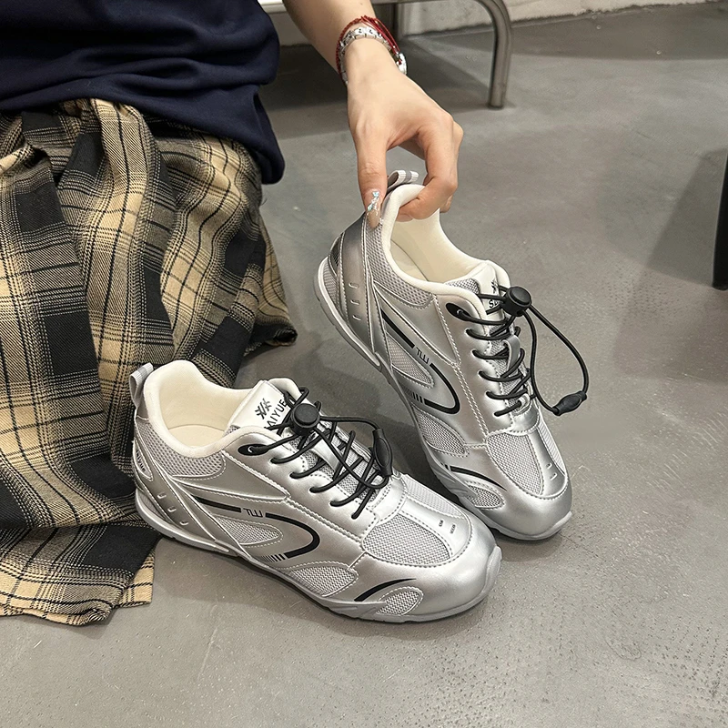 4cm德训鞋秋季时尚休闲鞋百搭ins增高女鞋休闲鞋透气百搭小众鞋子