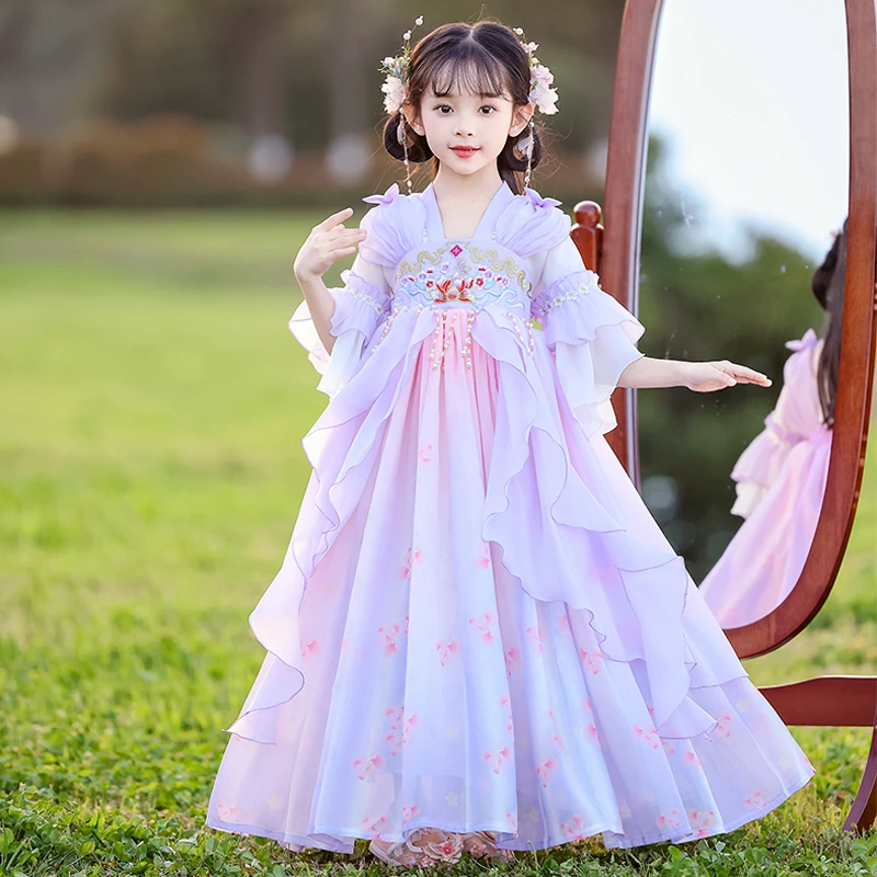 女童汉服古装夏裙子中国风连衣裙小女孩超仙软糯连衣裙子hls8803