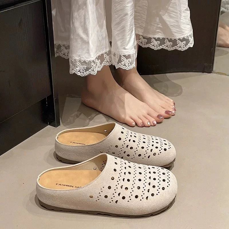 懒人外穿厚底穆勒鞋女季新款韩系舒适镂空平底包头凉拖鞋996
