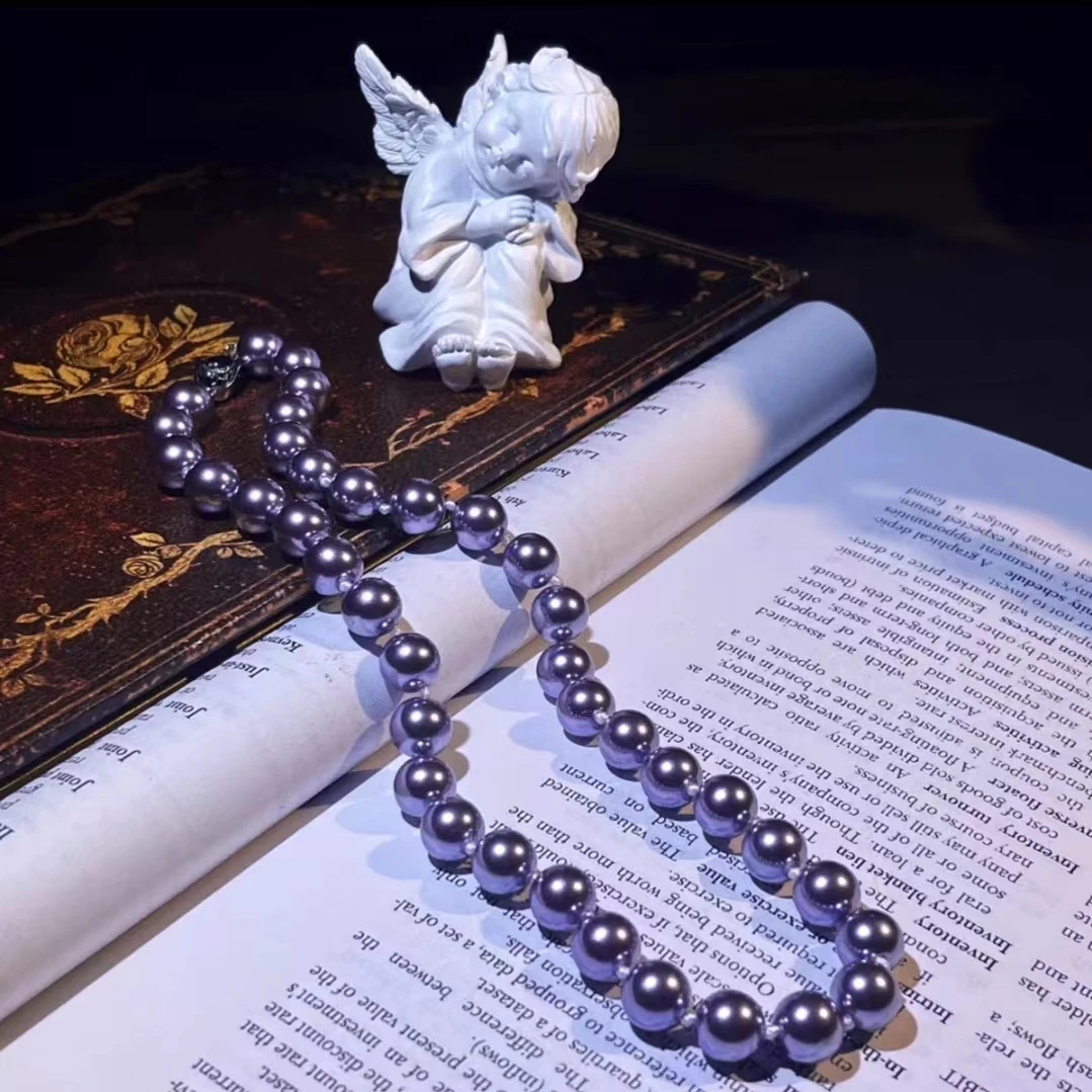 【专属】南海三件套元宝扣紫色10mm妈妈项链