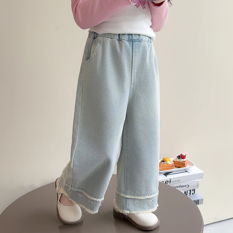 儿童牛仔裤洋气春秋款时髦女宝宝休闲长裤子宽松女童阔腿裤韩版潮