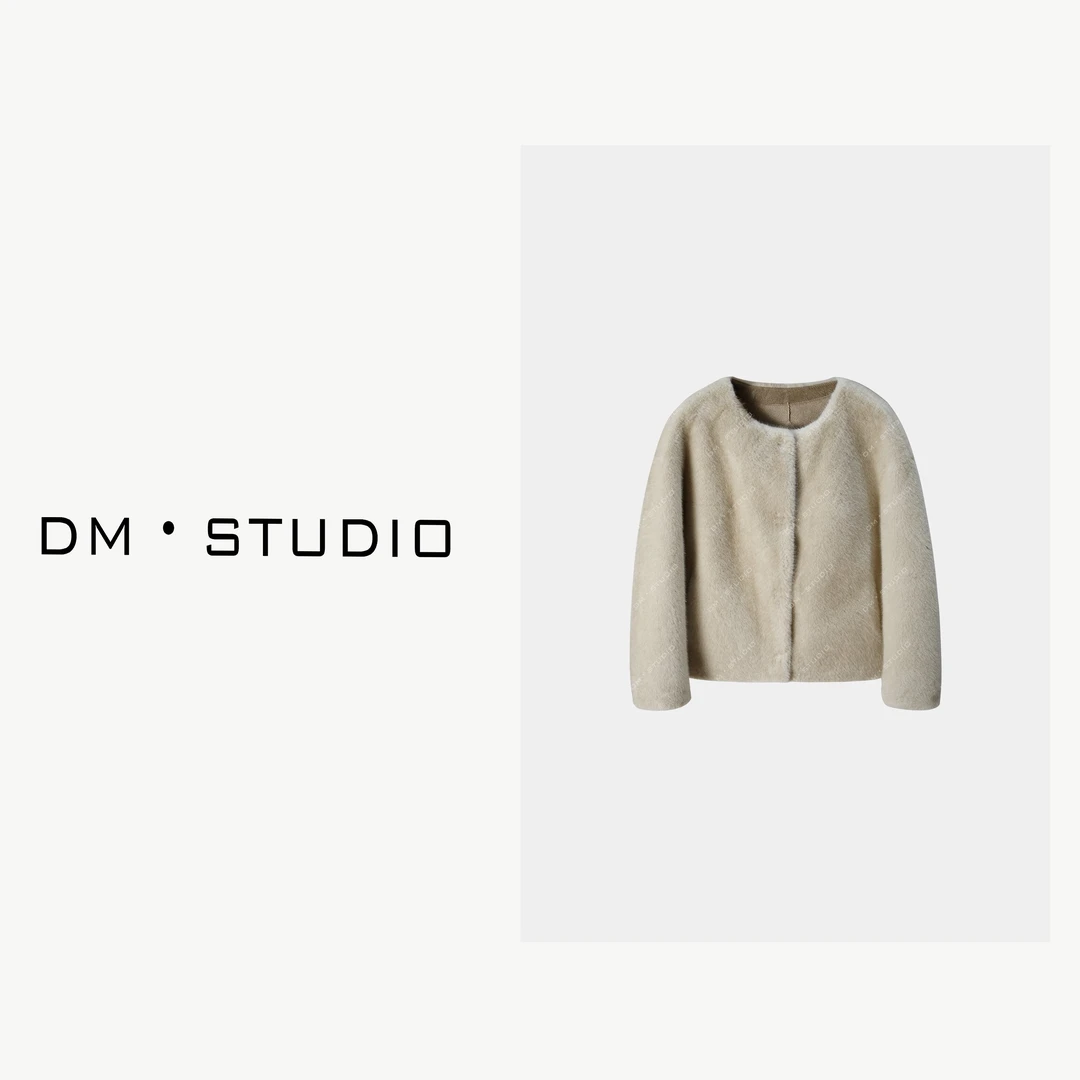 -DM•STUDIO/秋冬慵懒轻奢千金风高级感圆领毛毛外套（93925）
