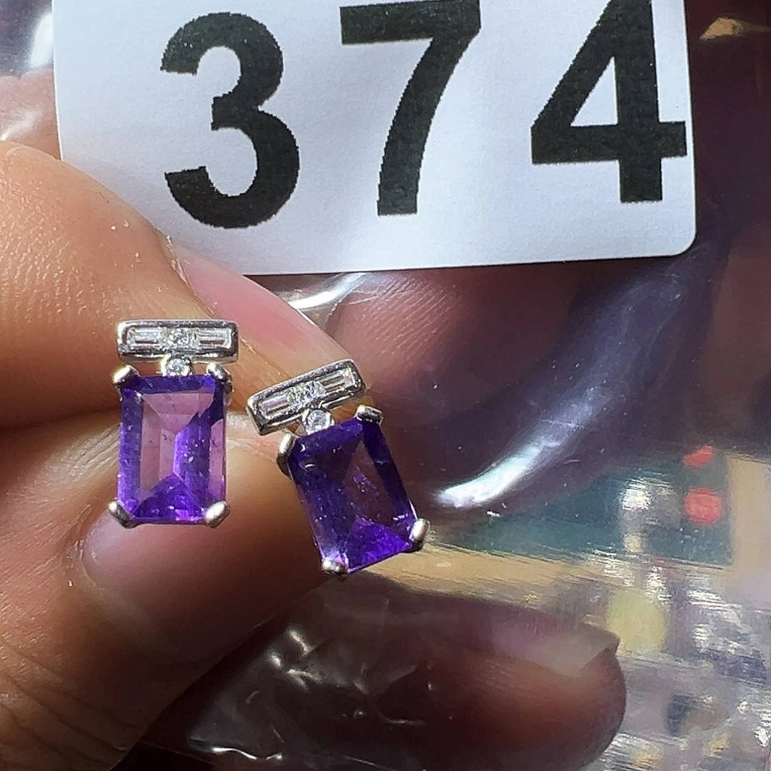 紫晶耳饰银S925镶嵌紫水晶耳饰s925银镶嵌