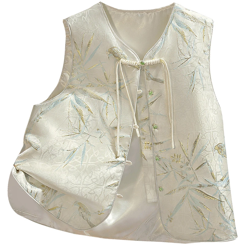 丝柏舍冬装冬季复古流光风盘扣V领马夹新中式马甲S51B1083J