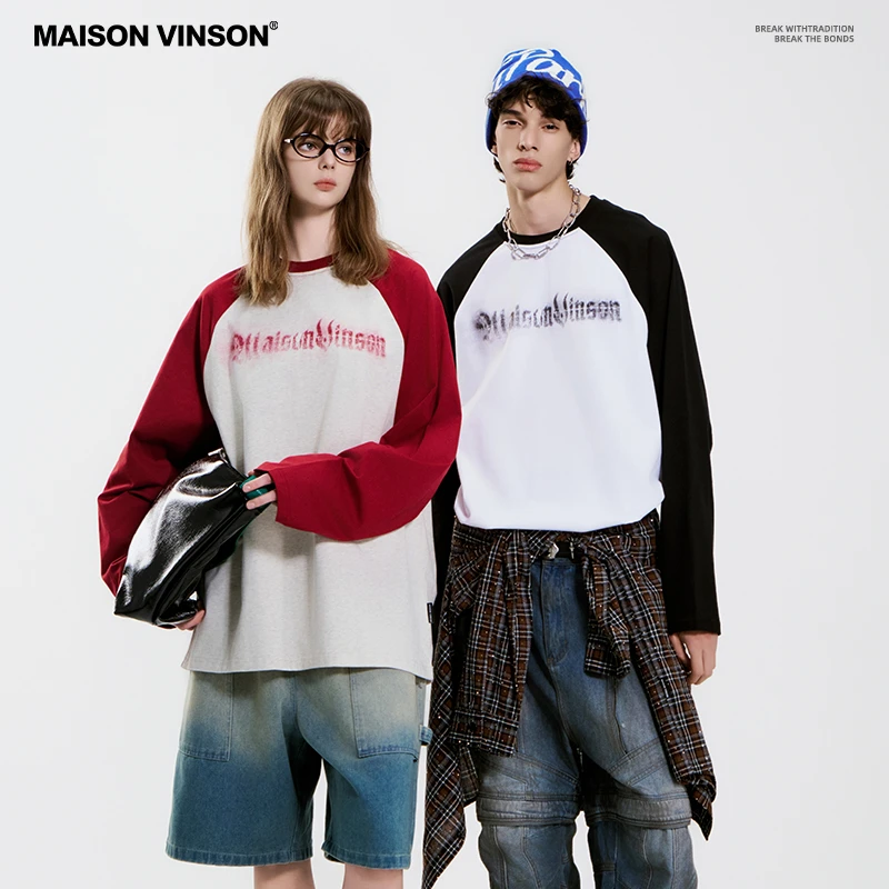MAISON VINSON新款美式复古插肩袖长袖T恤男女款纯棉抗菌防螨