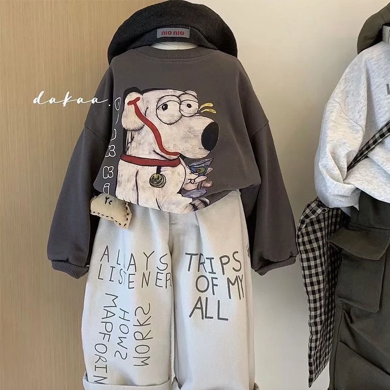 儿童运动套装常规卡通卡通动漫女套头纯色卫衣印花洋气韩版可爱风