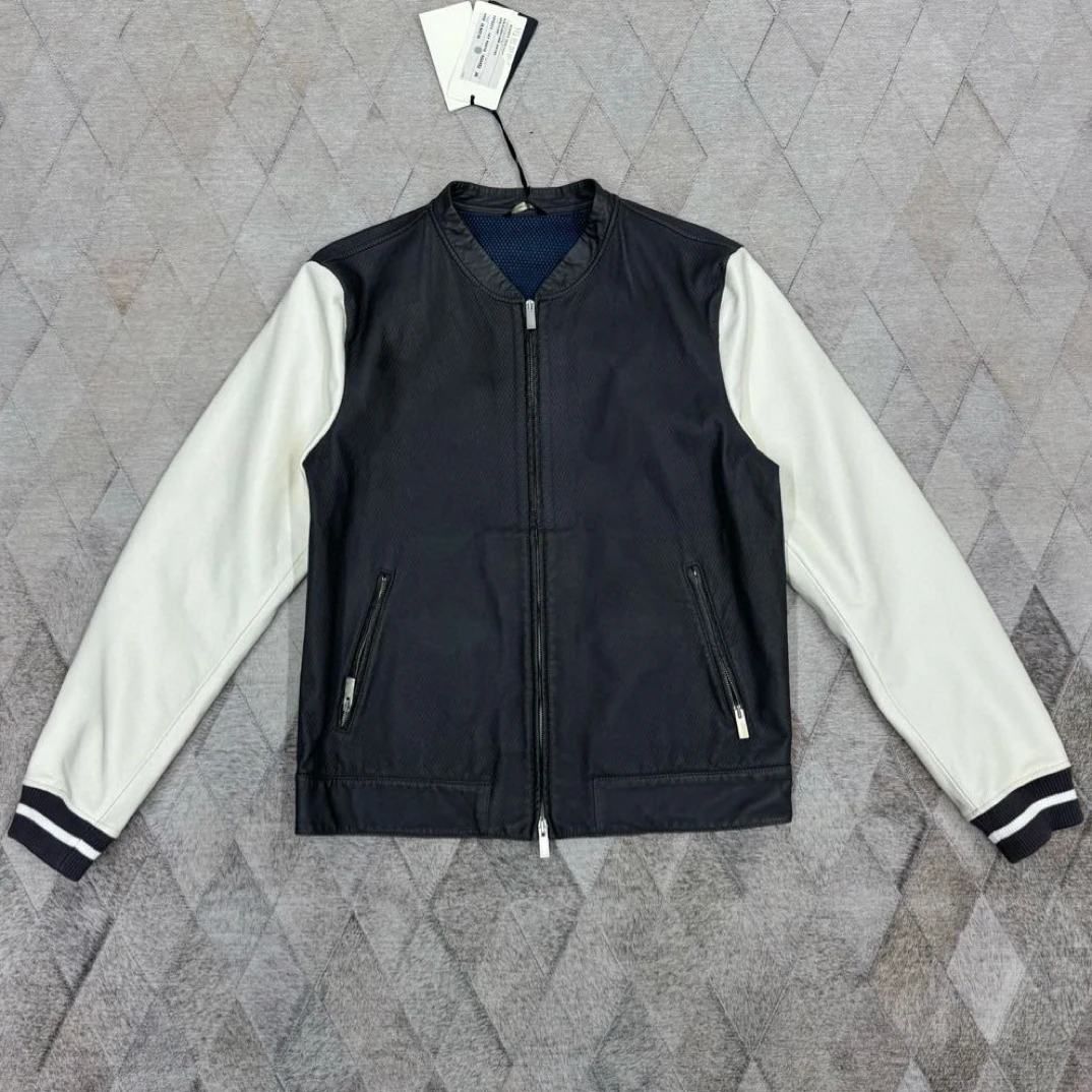 全新未使用 FENDI/芬迪 132229 公羊皮拼接皮衣夹克 熊猫配色