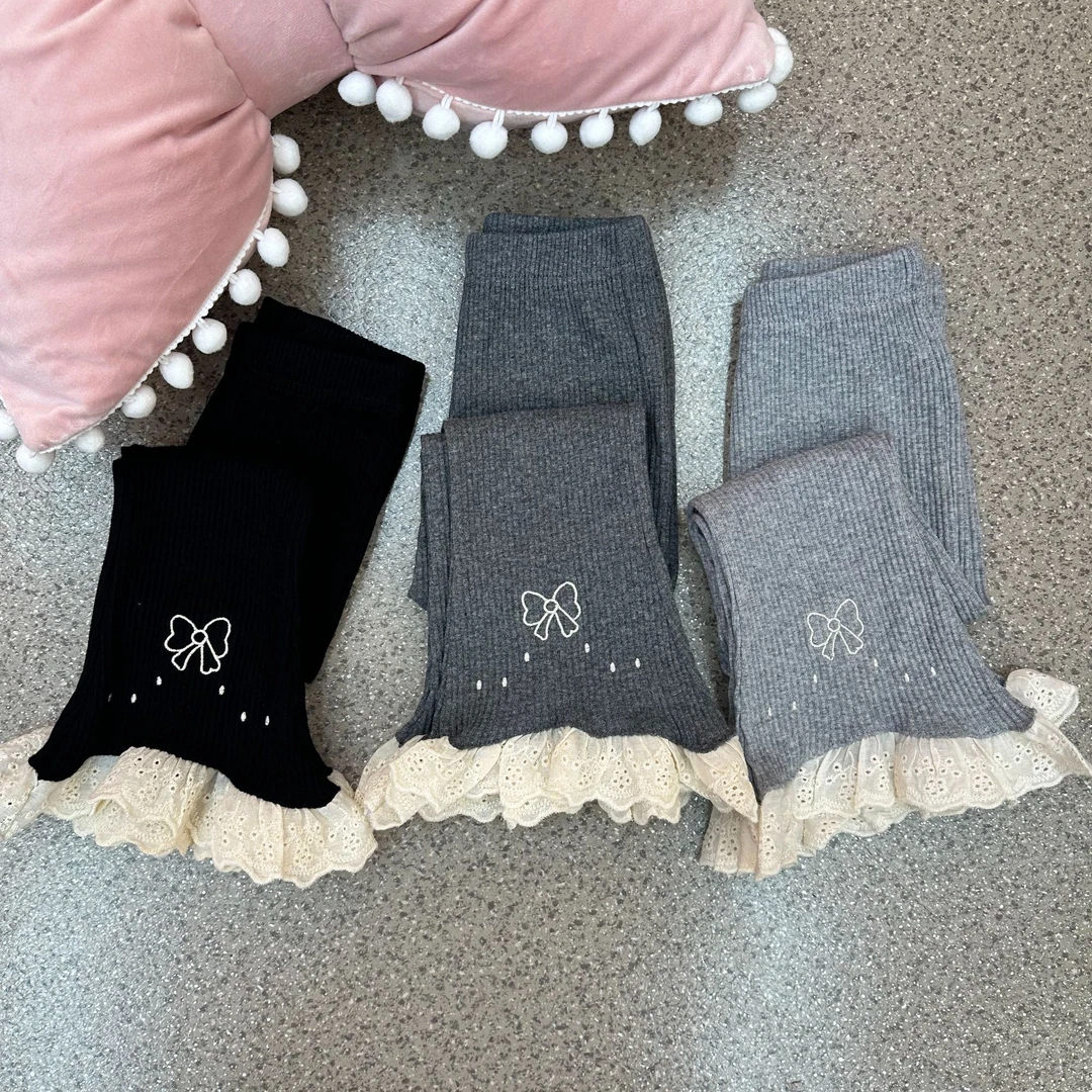 女童春款裤子2025新款打底裤花边裤纯色洋气中大童打底裤【专属】