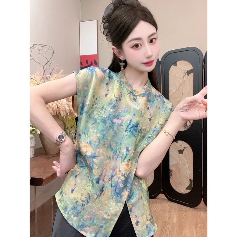 【莫奈花园】新款百搭夏季显瘦新中式短袖女日常碎花气质
