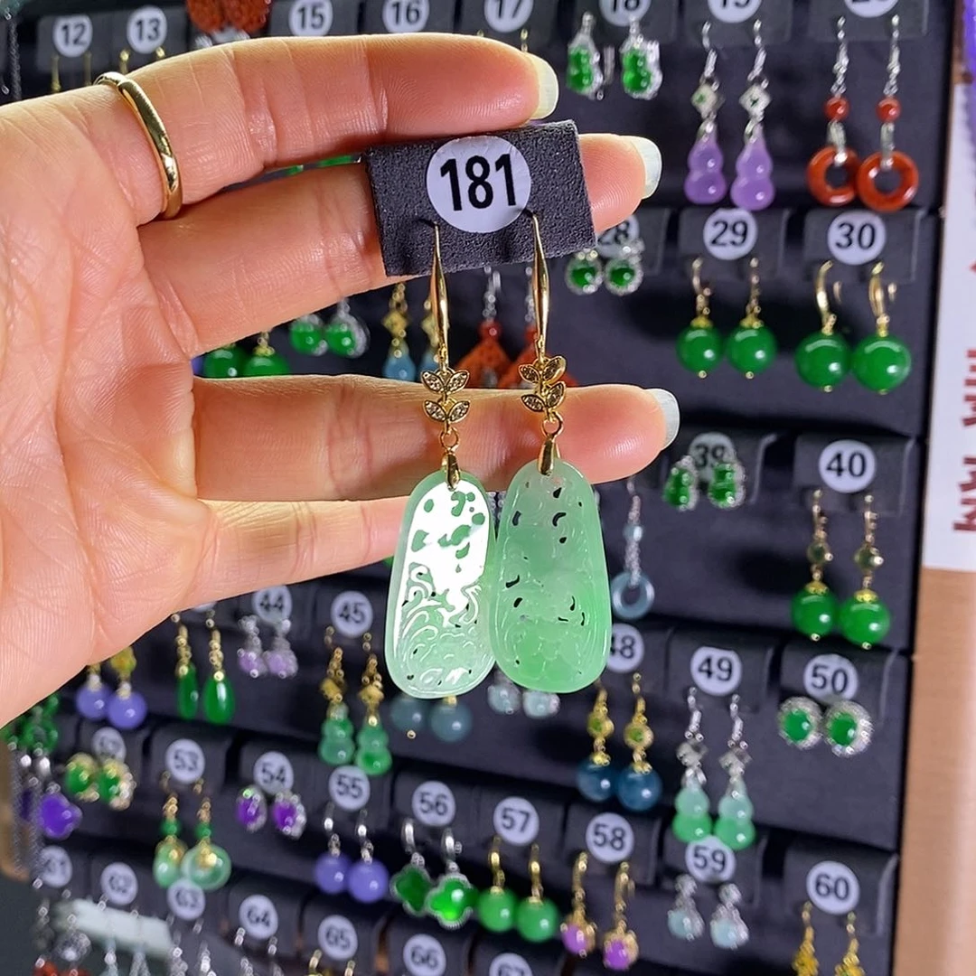 银S925镶嵌翡翠耳饰181