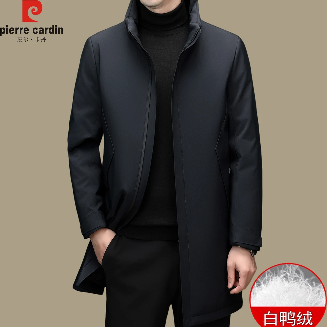 正品皮尔卡丹高端商务羽绒服男中长款立领外套行政三防保暖风衣厚