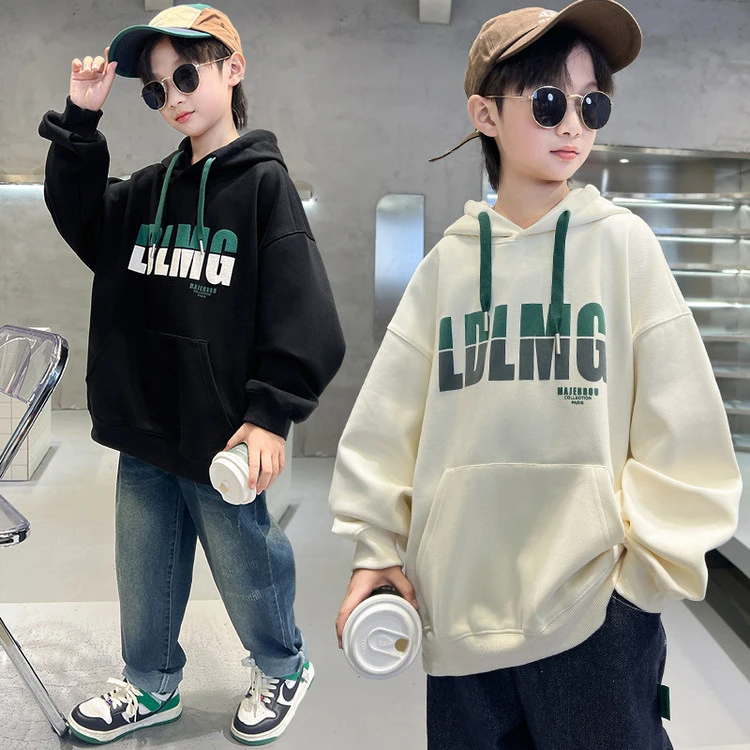 童装男童春秋韩系连帽卫衣2025休闲洋气中大童宽松拼色潮流上衣