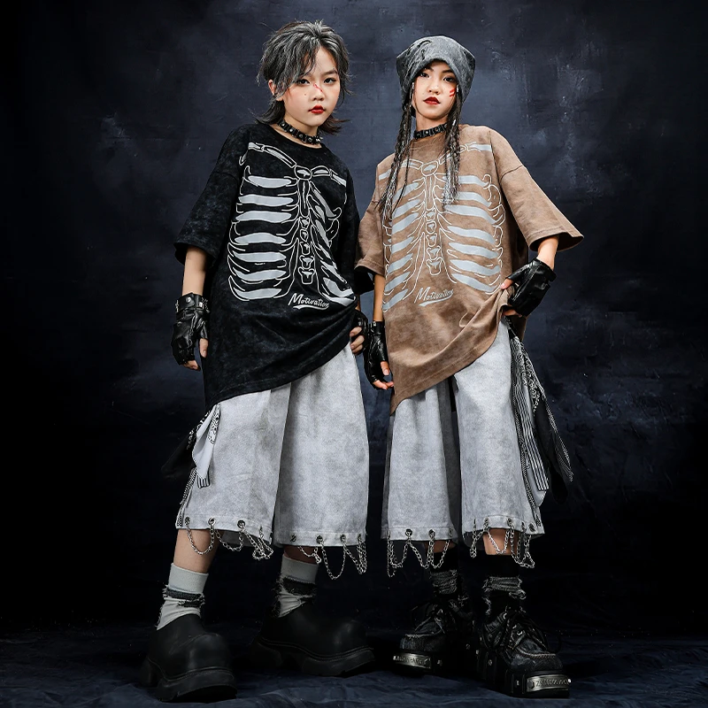 街舞儿童潮服男女童孩子酷帅T恤短裤嘻哈hiphop架子鼓舞蹈演出服
