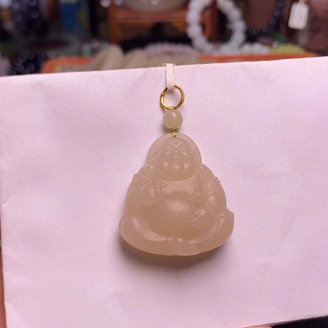 和田玉未镶嵌颈饰藕粉红粉老矿料坐佛