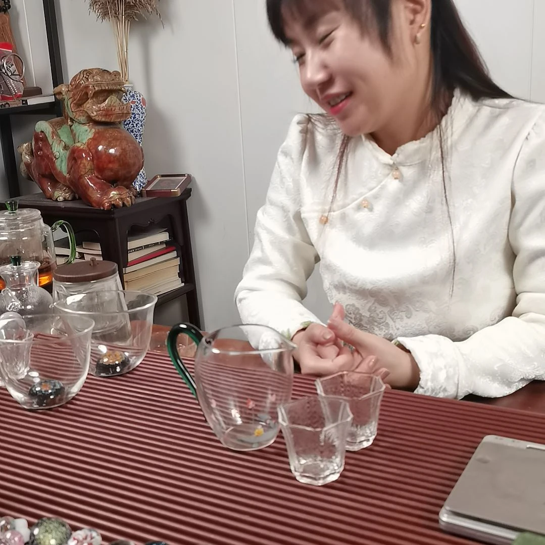 手柄款高硼硅玻璃禅莲逸心公杯配两支小杯