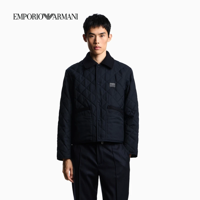 EMPORIO ARMANI/阿玛尼秋季新款男士翻领衬衫式简约教练棉服外套