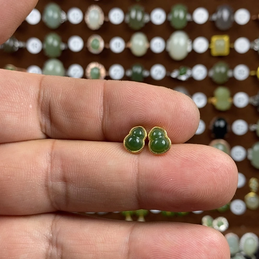 和田玉（碧玉）戒指银S925镀金镶嵌