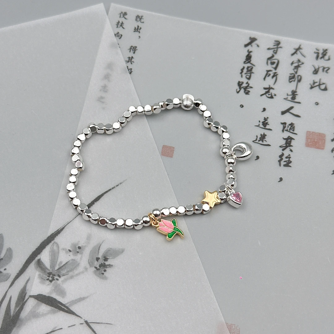 新款新中式星星郁金香手链珐琅彩爱心手链送女友礼物精致百搭饰品