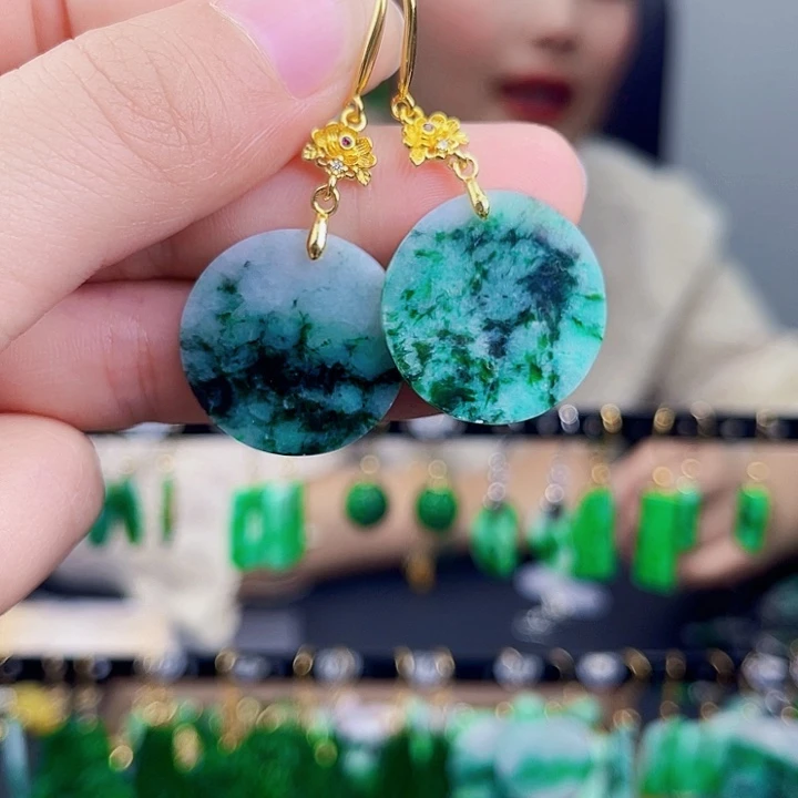 翡翠银S925镶嵌耳饰饰品