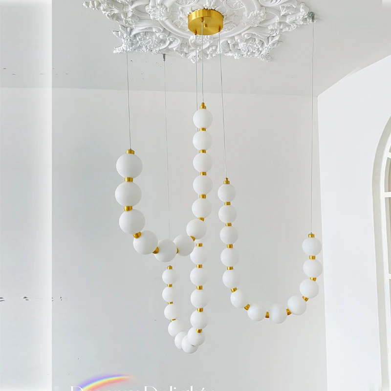 法式楼梯吊灯现代简约别墅复式楼客厅灯佛珠旋转中空loft公寓吊灯