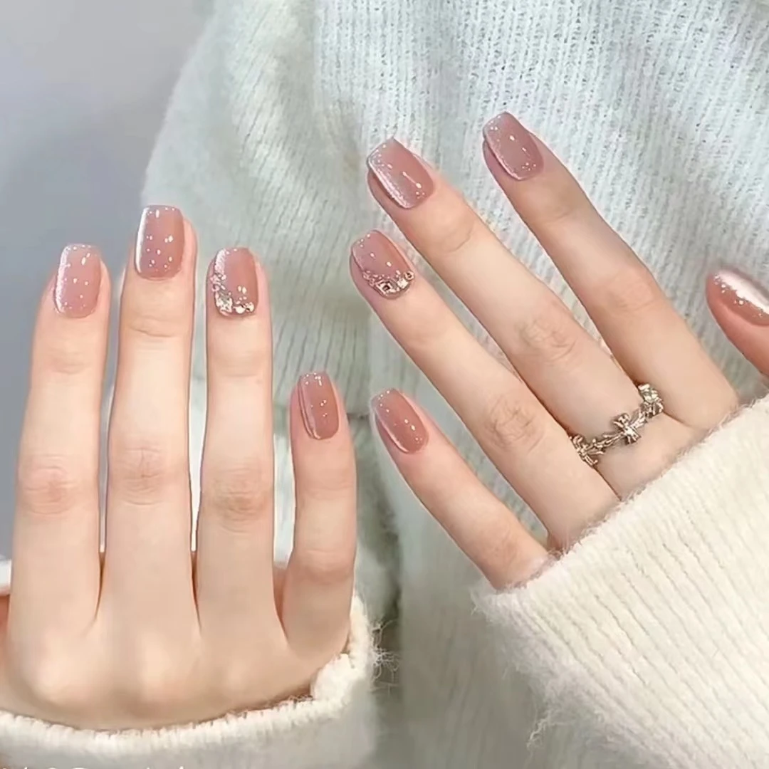 M185裸粉小钻简约气质可拆卸美甲贴片