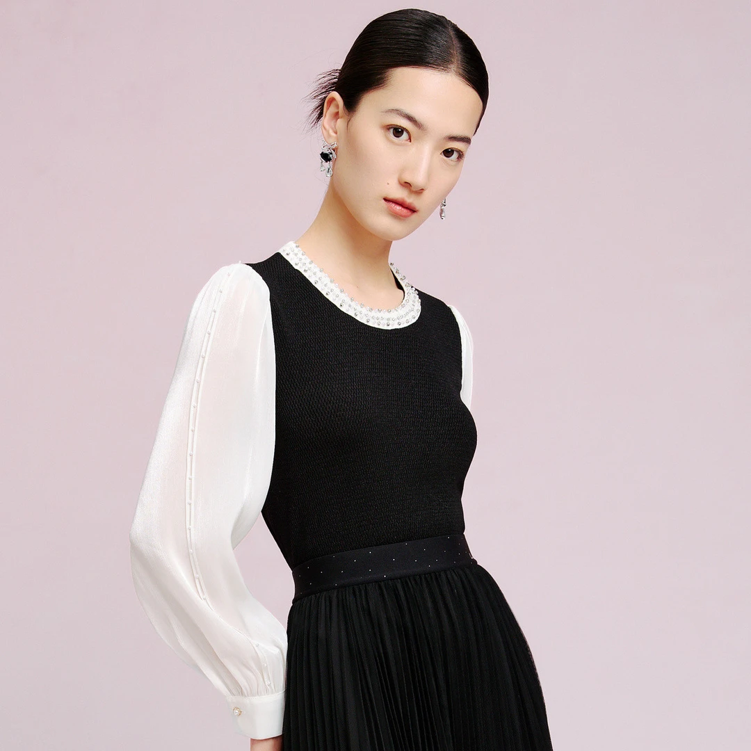 【婷婷专属】【圆领光泽珍珠】法式优雅圆领钉珠针织衫女打底针织衫
