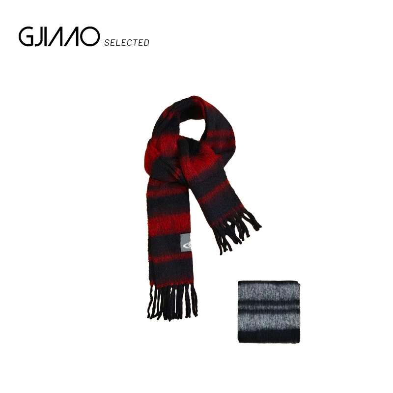 流苏边地球标条纹秋冬围巾