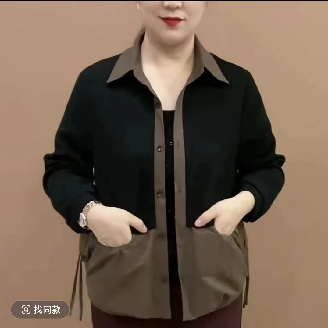 2025春装新款中老年妈妈衬衫外套短款薄上衣时尚洋气休闲夹克开衫