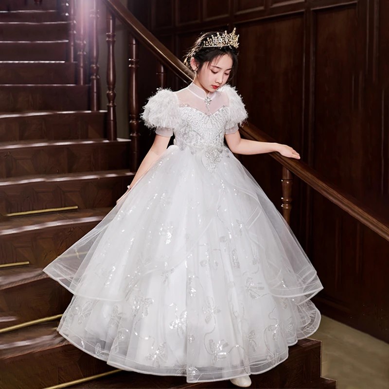 春夏轻奢小众高端蓬蓬裙女童礼服主持人走秀演出服生日礼服裙女童