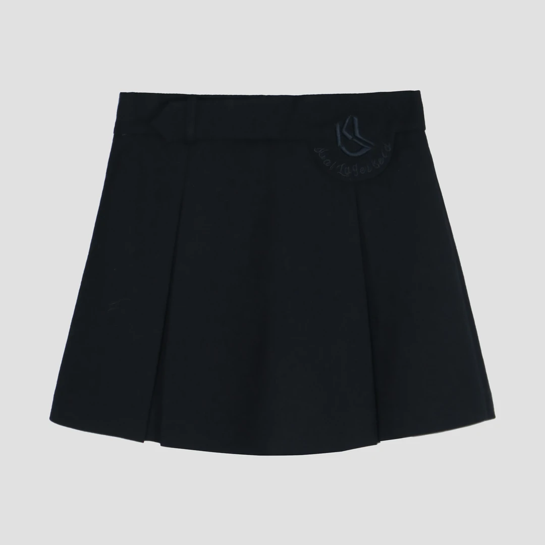 简约A字纯色百搭黑色高腰百褶短裙DLLFY761