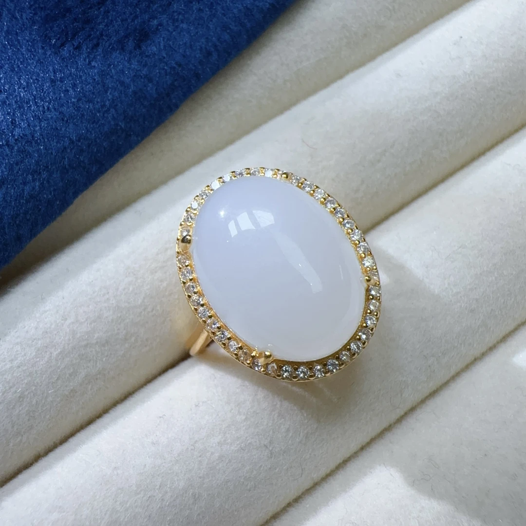 【伟伟鉴定】和田玉 白玉 银镶 蛋面 戒指 约15/11 多样性发货发一