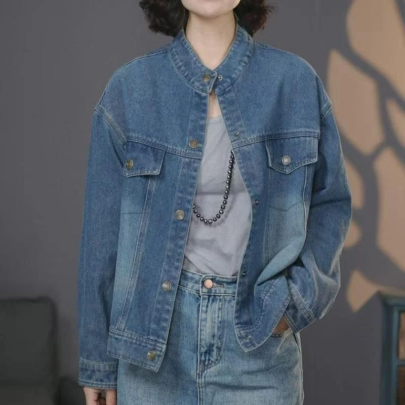 8728-女士牛仔外套时尚百搭大气宽松休闲大码妈妈装