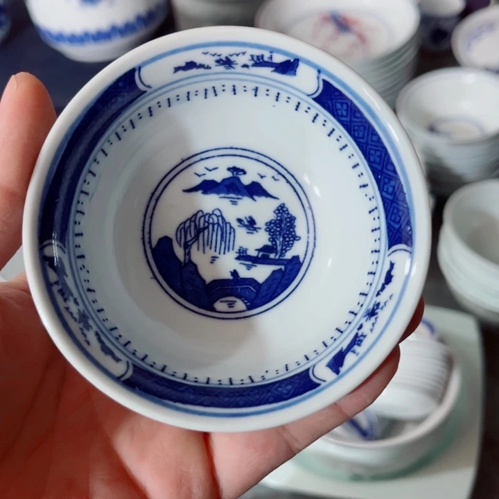 青花玲珑3寸小茶碗梧桐