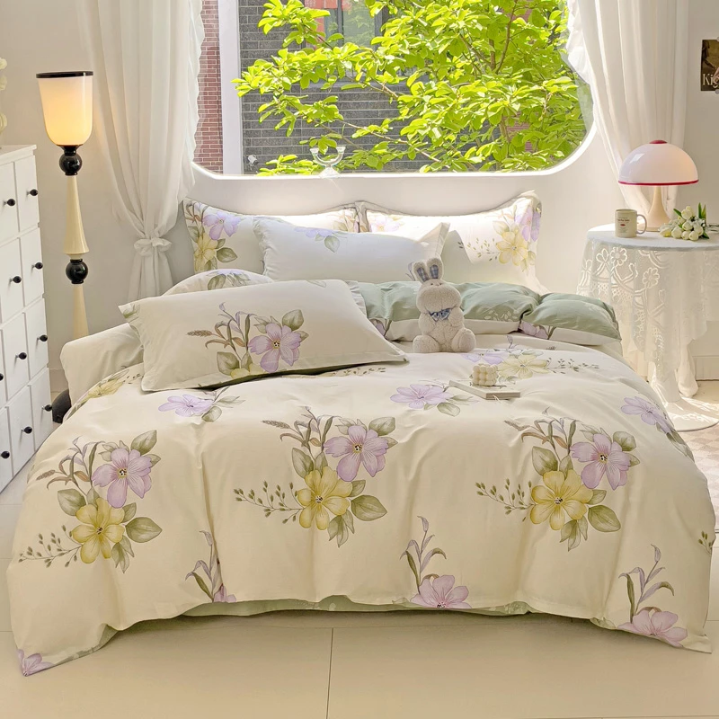 全棉100%四件套纯棉简约公主风小清新斜纹床单被套被罩床上用品