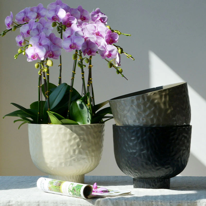 高端蝴蝶兰大蕙兰花盆大口径通用拼组套盆轻奢锤纹款创意花器批发