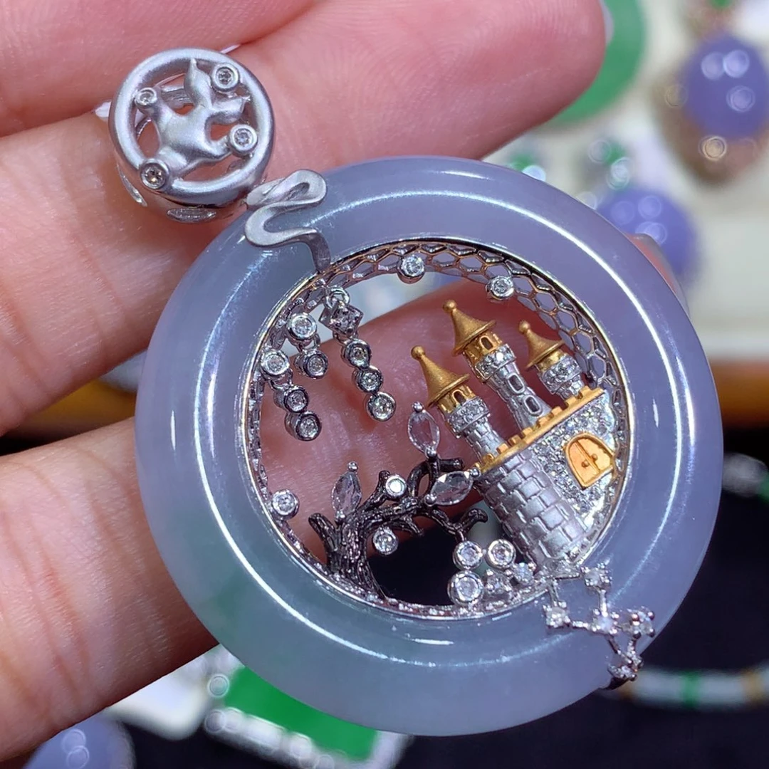 翡翠18K金镶嵌吊坠(不含链)