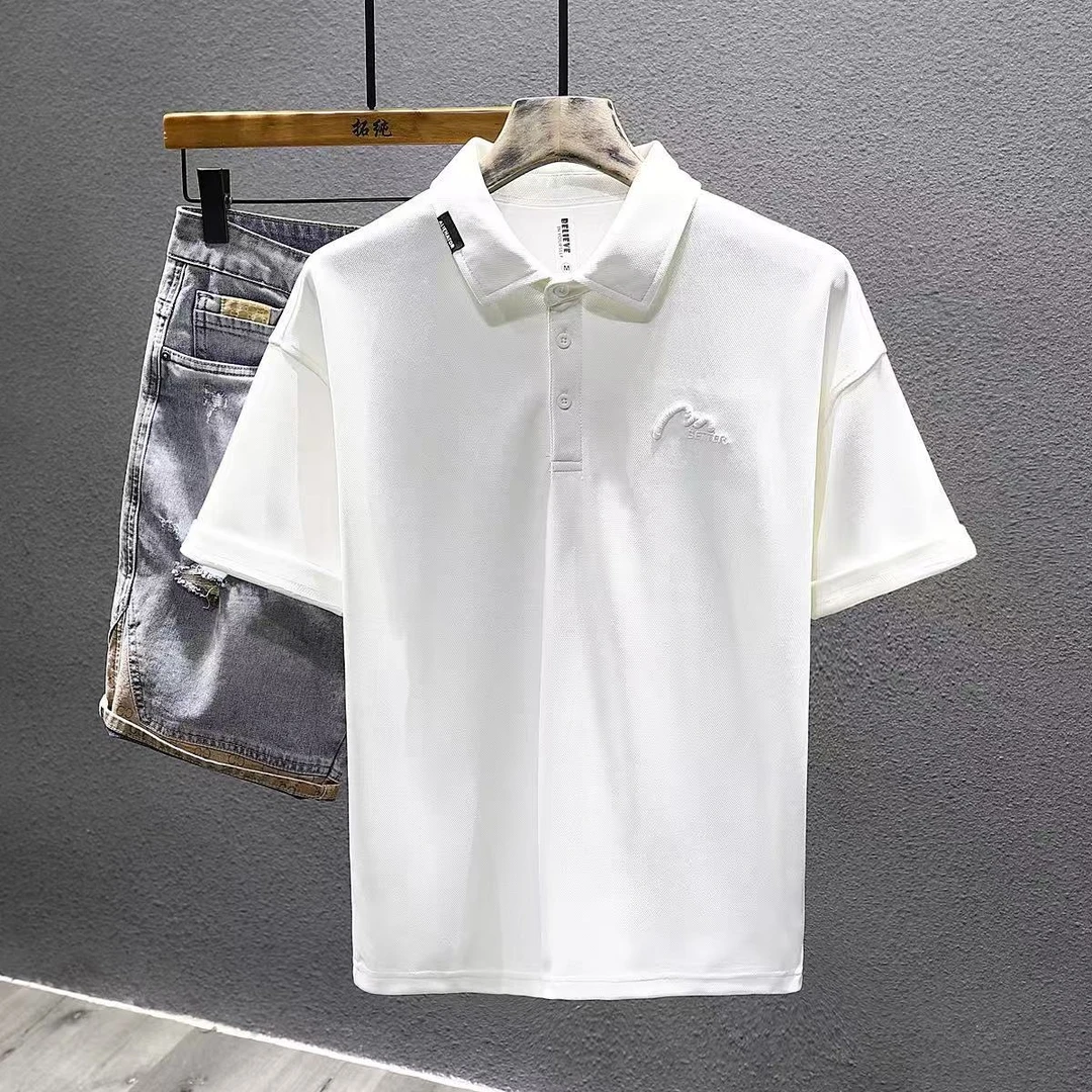 潮牌简约刺绣POLO衫男宽松大码时尚夏季百搭休闲翻领短袖t恤