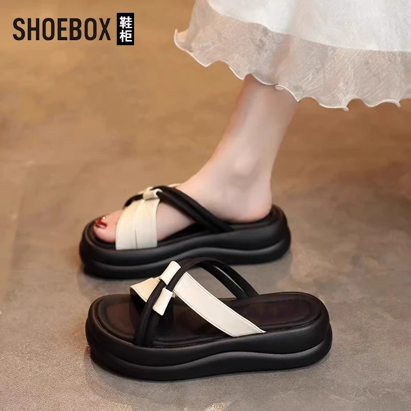 SHOEBOX鞋柜时尚厚底凉拖鞋女2025新款夏外穿配裙一字拖沙滩鞋