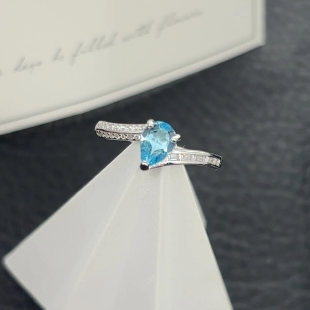 天然托帕石戒指  美人鱼之泪 主石5*7mm  S925银镶