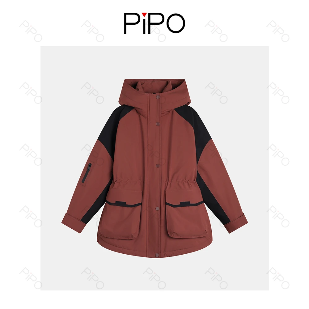 PIPO【熊猫】【白鹅绒】运动户外连帽中长款防风保暖羽绒服DDS4Y513