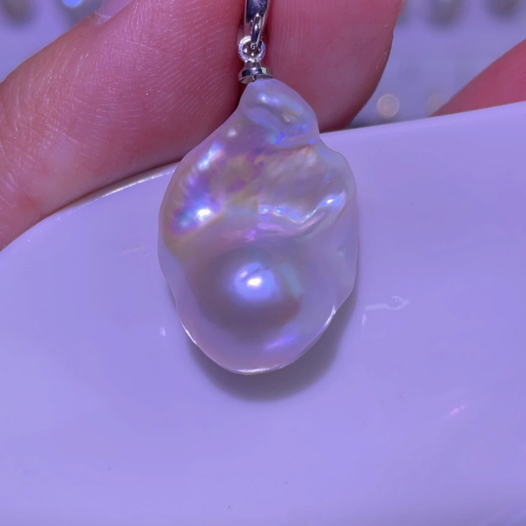 银S925镶嵌天然淡水珍珠吊坠淡水珍珠