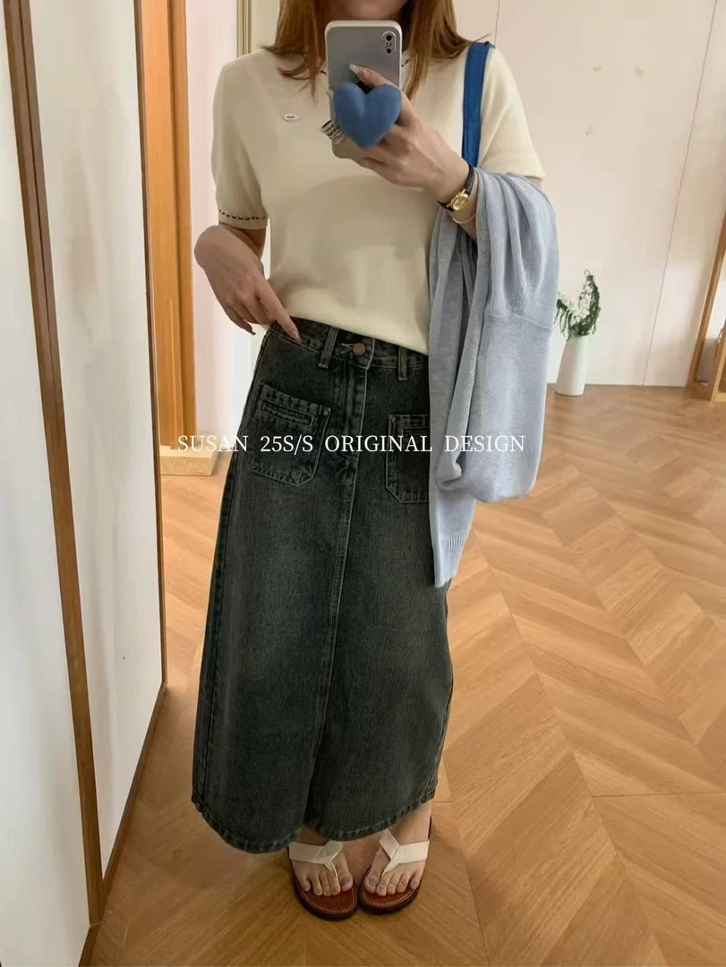 susan@7059 韩系百搭休闲高腰显瘦牛仔半身裙 6-3