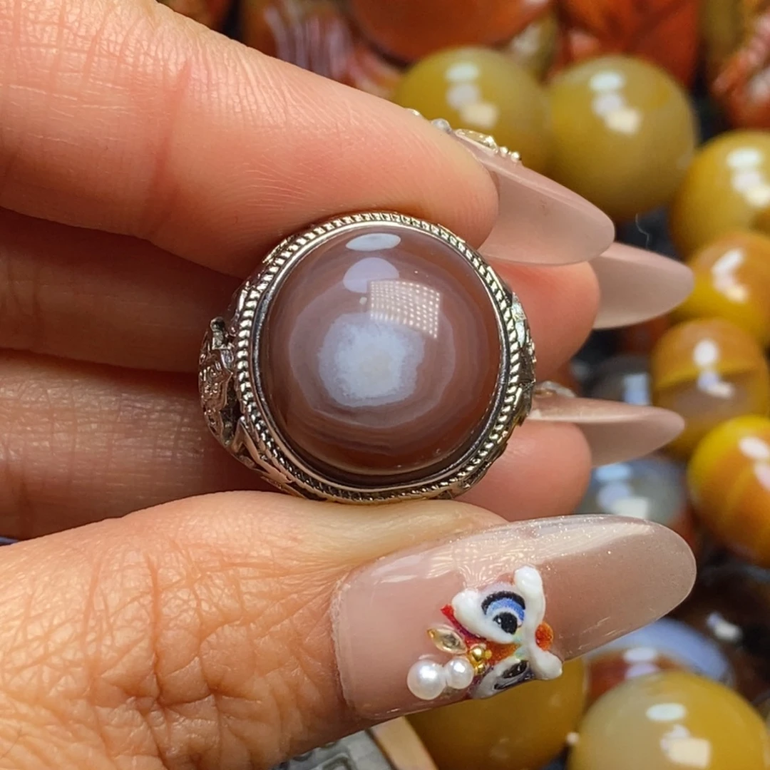 玛瑙/玉髓戒指合金战国红