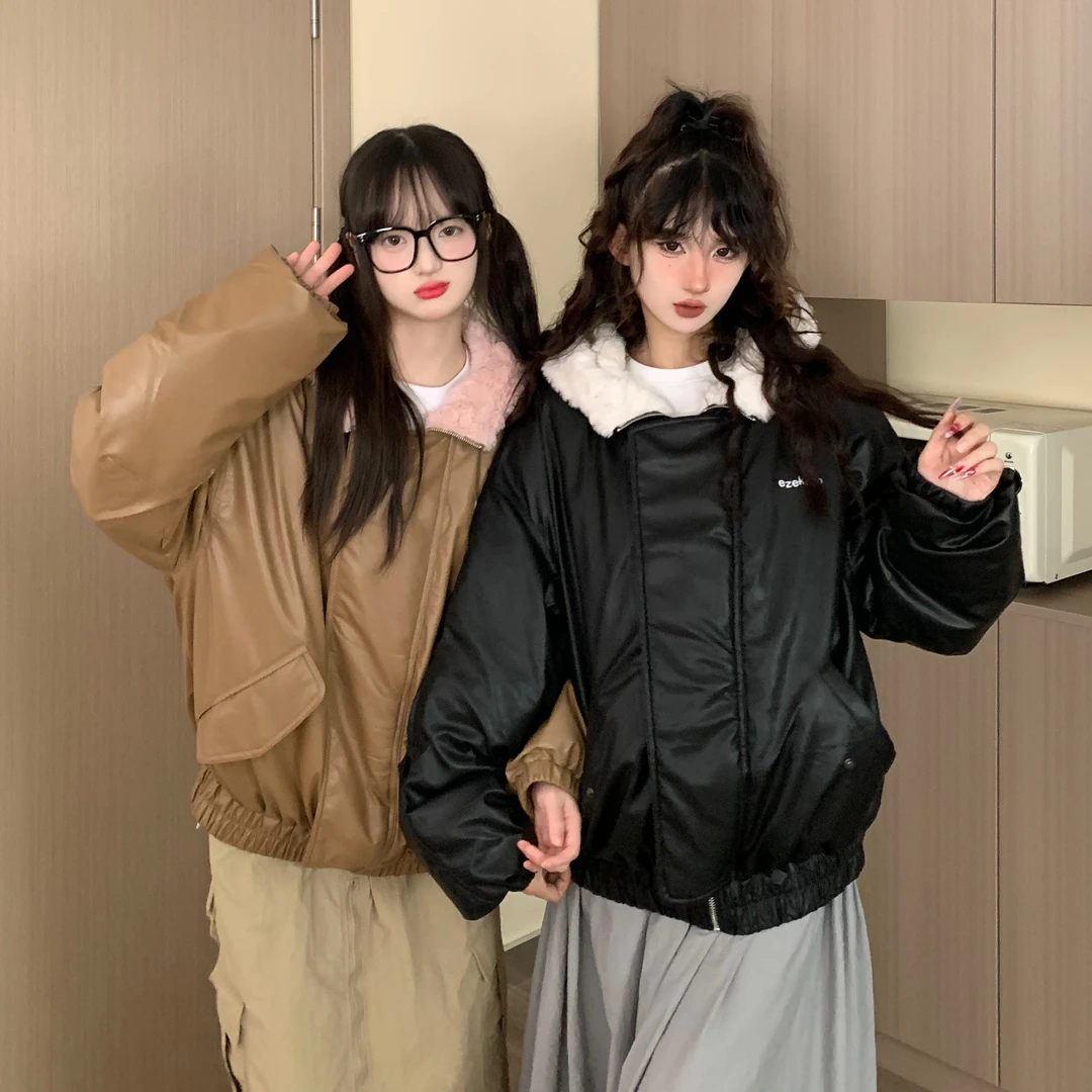 【直播间清仓款 No退No换】EZEK90白鸭绒皮短款棉衣棉服女外套冬