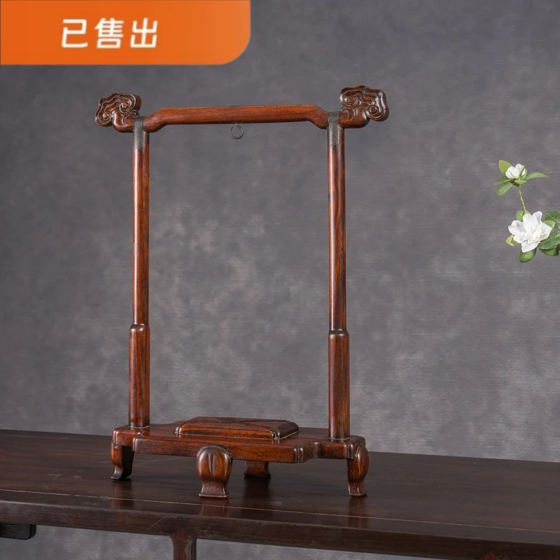 【已售勿询仅供欣赏】清早期 黄花梨灵芝纹搭脑荷叶座磬架 古董收藏