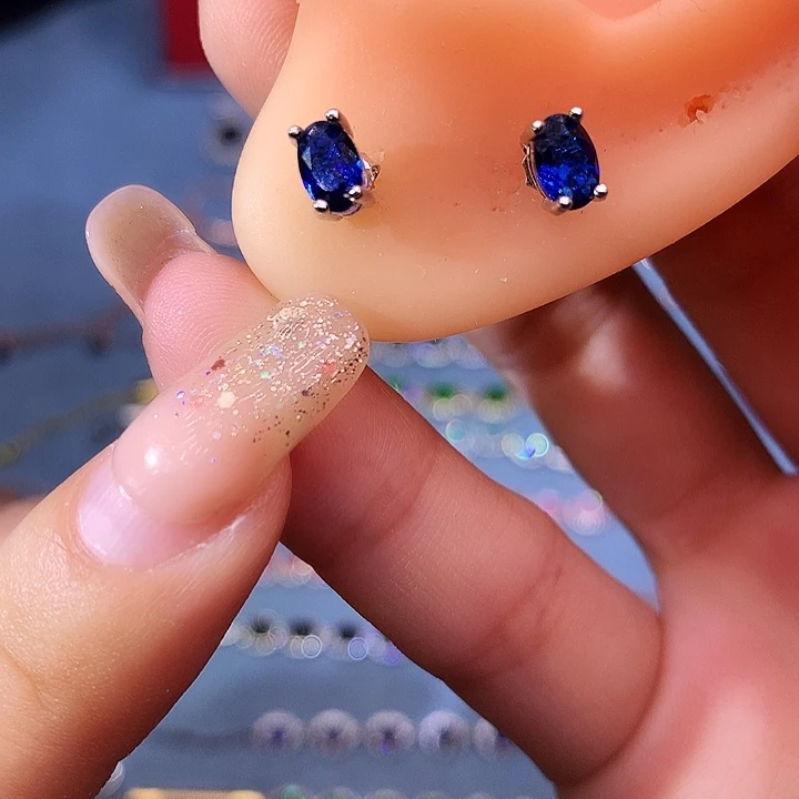 蓝宝石耳饰银S925镶嵌