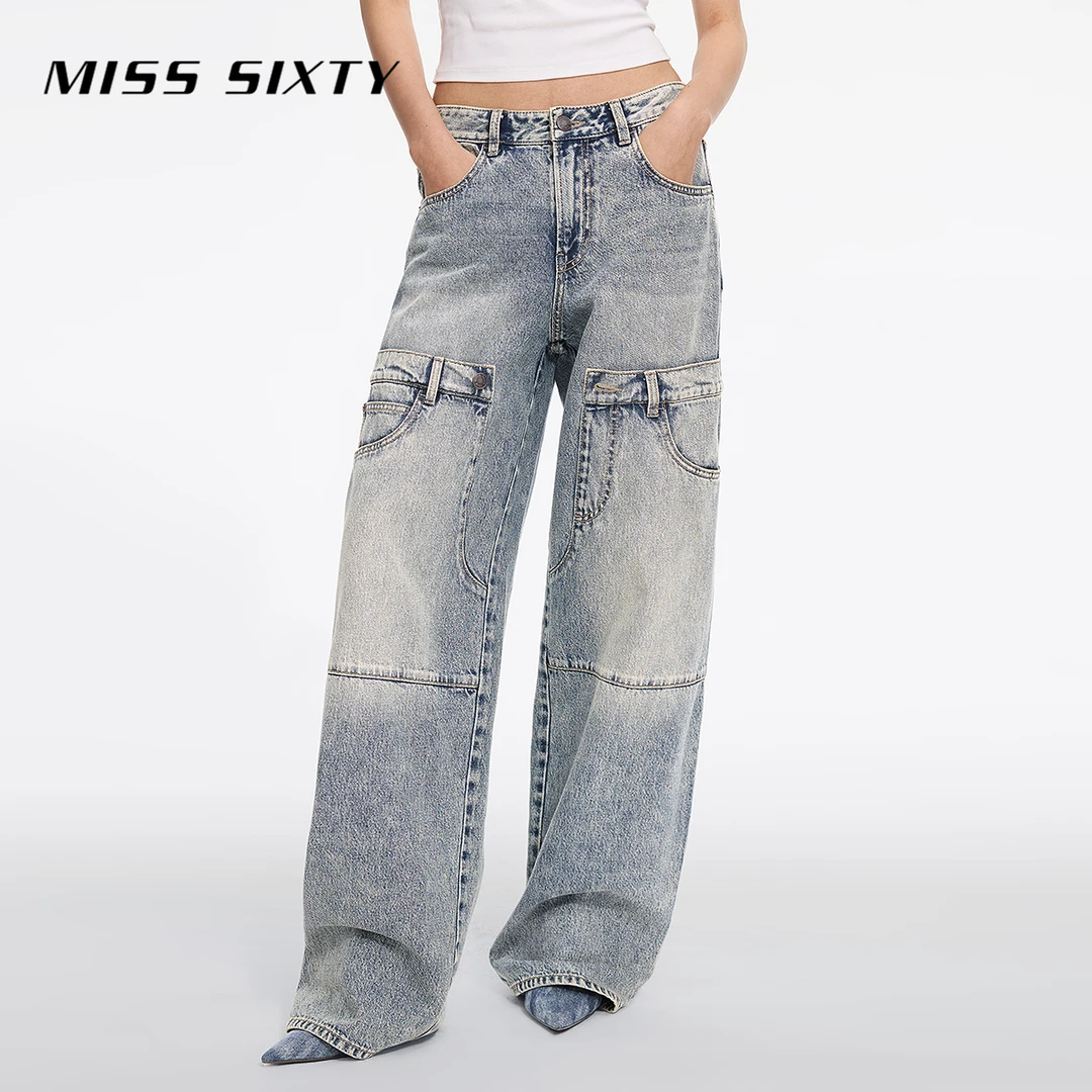 Miss Sixty2025春季新款牛仔裤女拼接设计感小众低腰直筒裤休闲