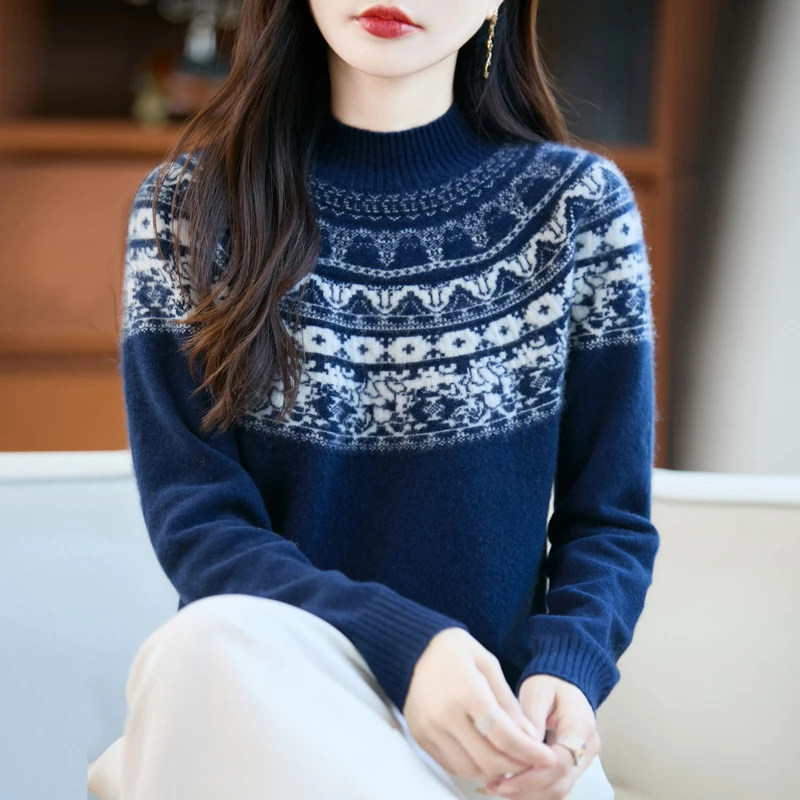 100%纯澳毛羊毛衫【费尔岛】经典半高领羊毛衫134