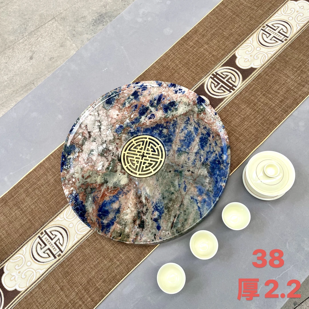 景泰蓝奢石茶具圆形天然石材38湿泡下水茶盘六面烤漆家用茶托