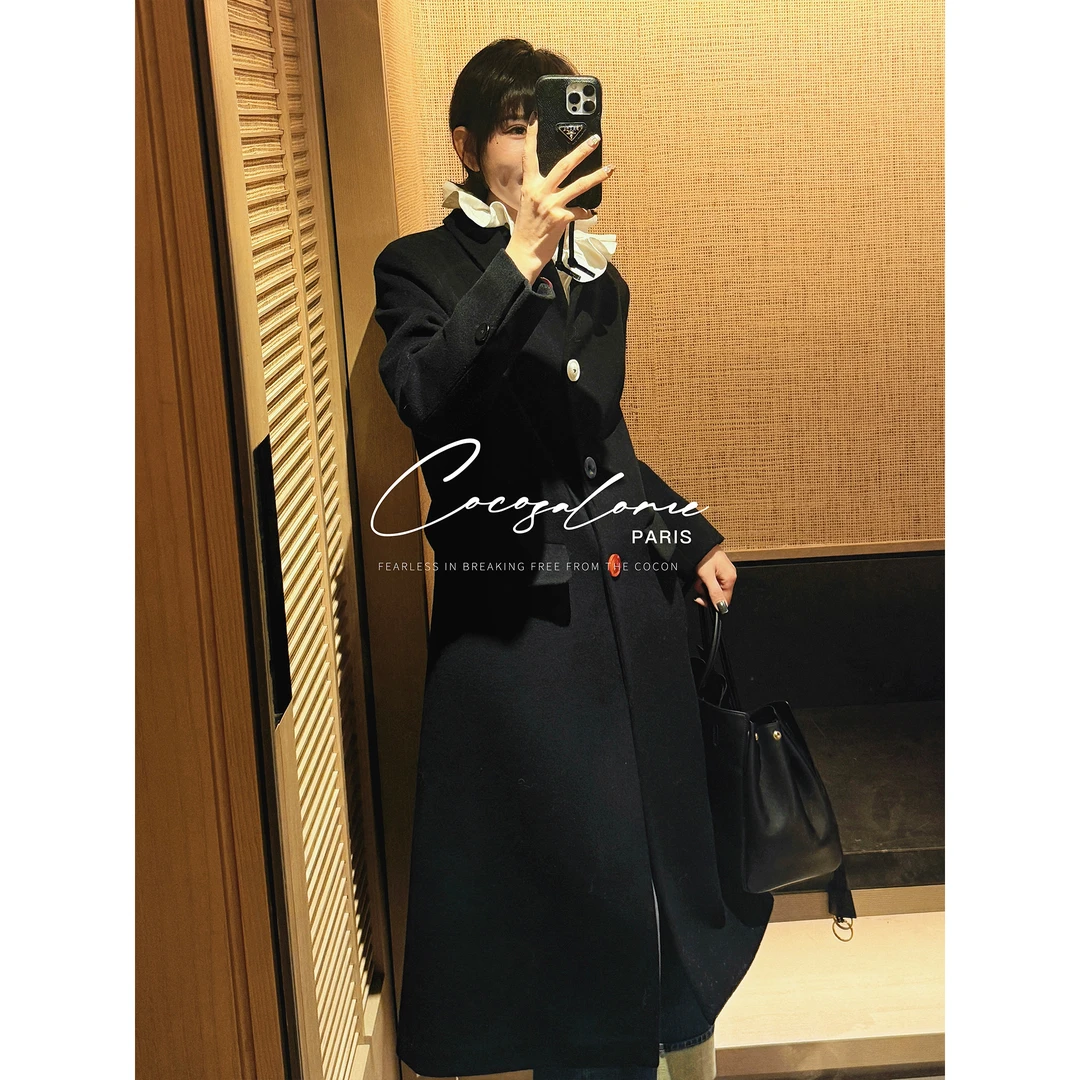 韩彬彬"1986秀场款"山羊绒+绵羊毛彩扣极简风秋冬长款大衣3378-8